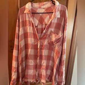 Maurices Pink and White Plaid Button-Up Top